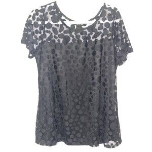 Ashley Stewart Shirt Black Lace Polka Dot Peek A Boo Shoulder Women’s 18/20